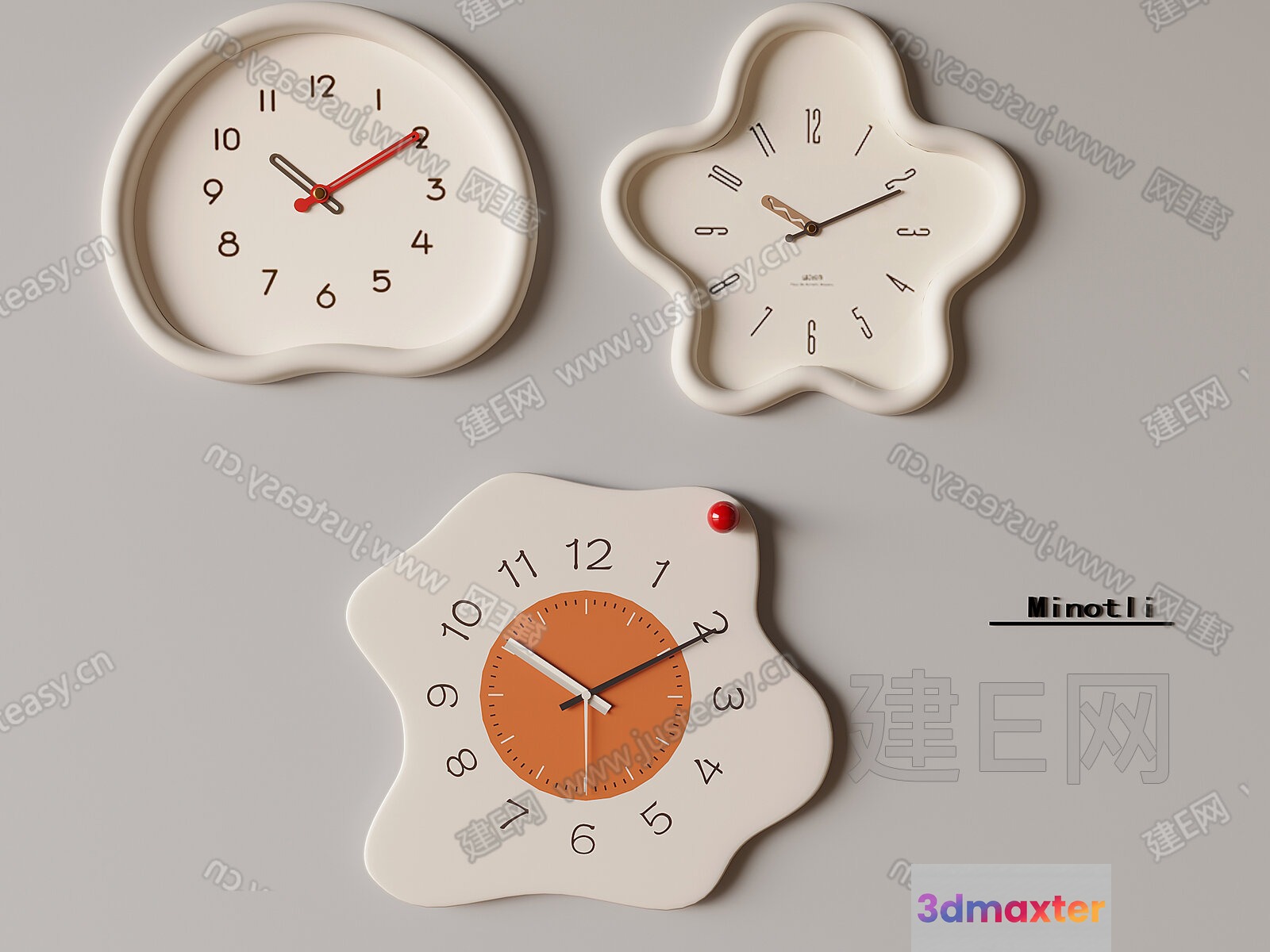 Three Unique Wall Clocks 3D Model - 14667 - VRAY Render