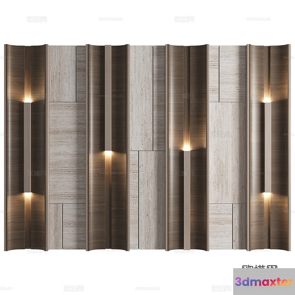A Wooden Wall With Lights 3D Model - 20671 - VRAY Render