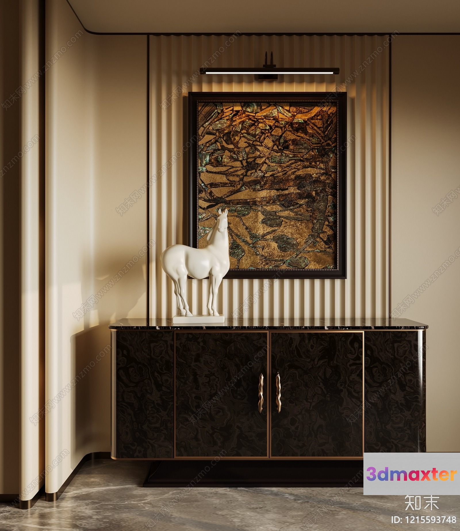Modern Dark Wood Cabinet 3D Model - 17001 - VRAY Render