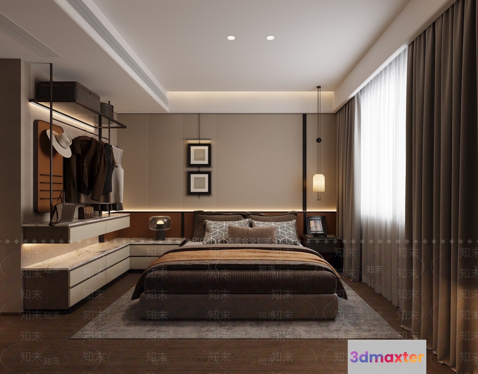 Modern Minimalist Bedroom 3D Model - 6330 - VRAY Render