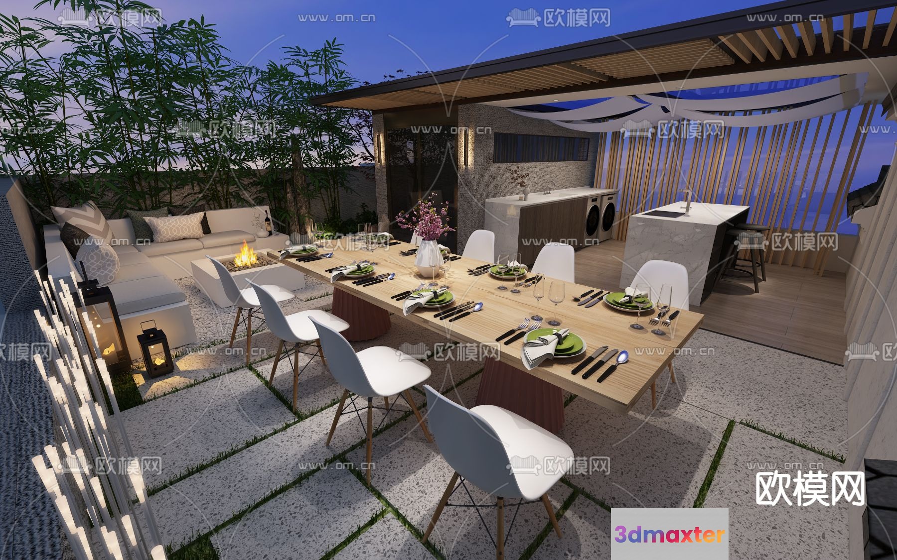 Modern Outdoor Dining Area 3D Model - 10822 - VRAY Render