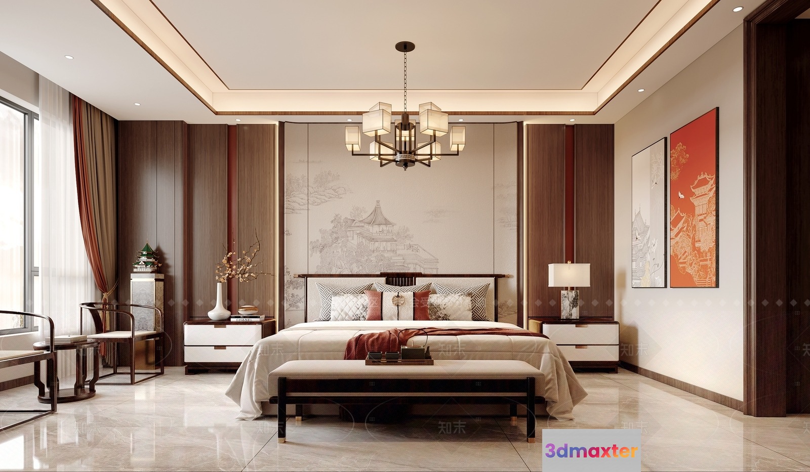 A Modern Bedroom 3D Model - 2375 - VRAY Render