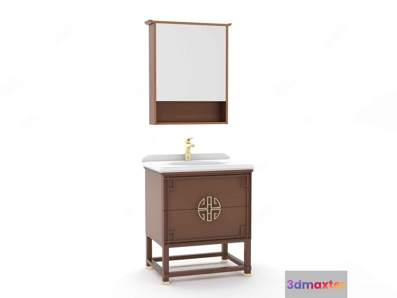 A Brown And White Bathroom Vanity 3D Model - 16799 - VRAY Render