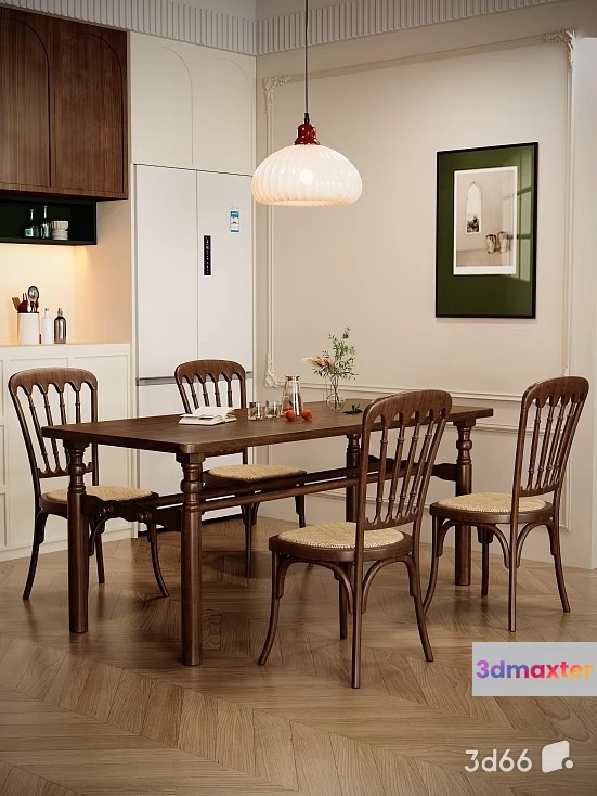 A Dining Room With A Wooden Table And Chairs 3D Model - 23044 - VRAY Render