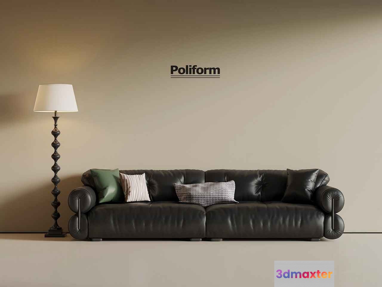 A Black Leather Sofa 3D Model - 10490 - VRAY Render