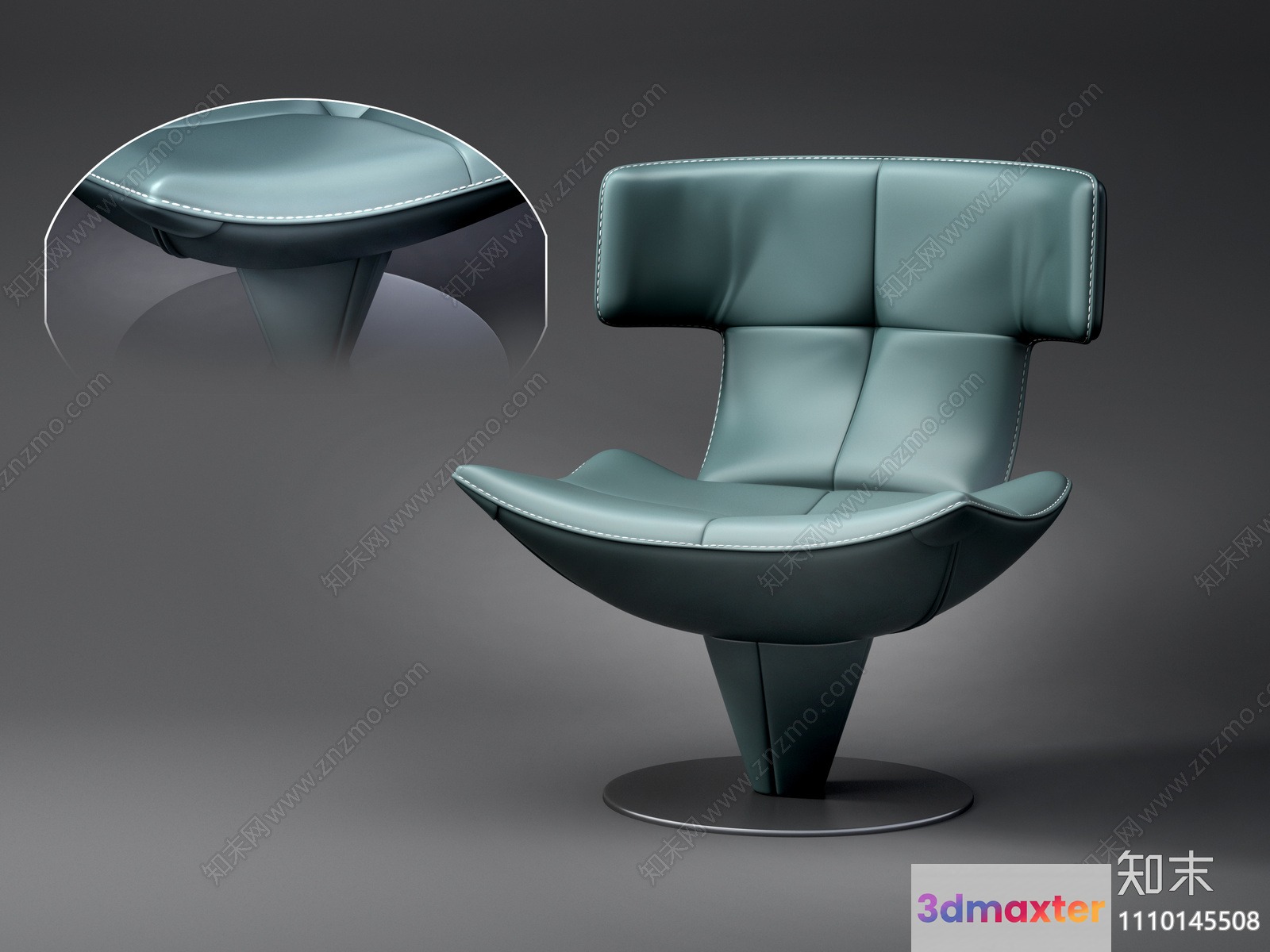 Modern Dark Green Leather Chair 3D Model - 14424 - VRAY Render