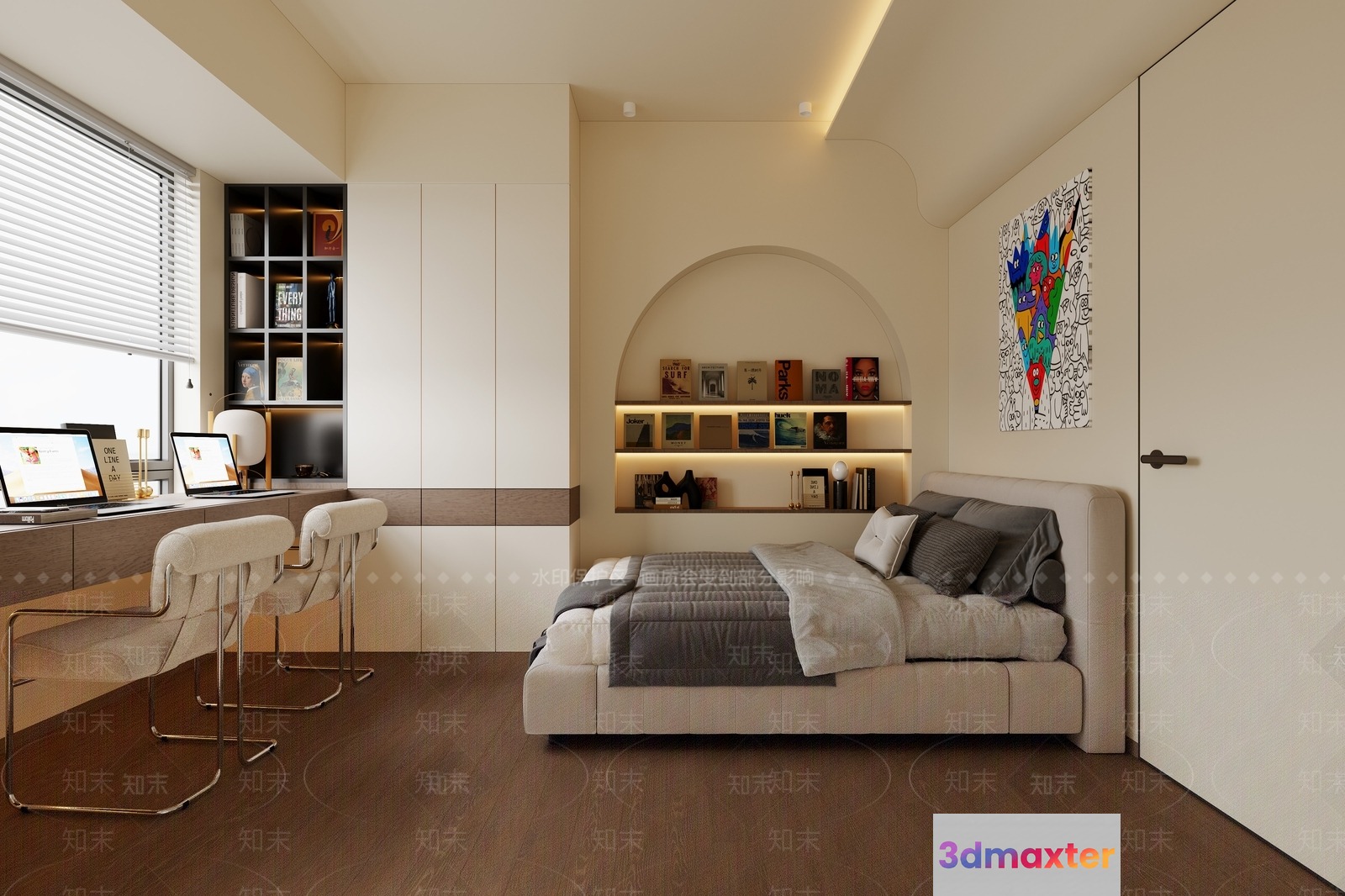 Modern Bedroom With A Bed 3D Model - 1039 - VRAY Render
