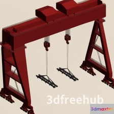 A 3D Rendering Of A Red Gantry Crane 3D Model - 12641 - VRAY Render
