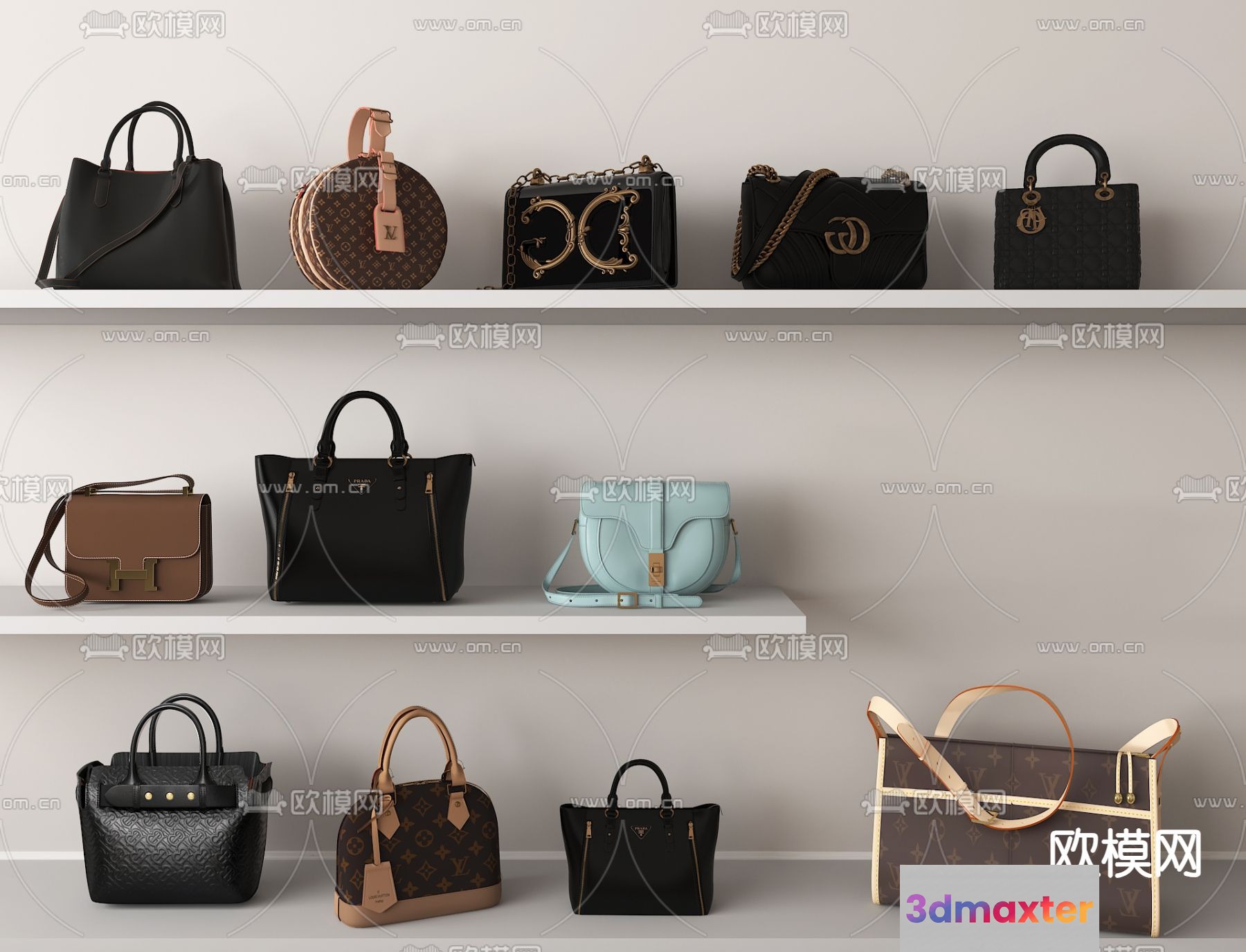 The Main Subject Is A Collection Of Handbags And One Key Characteristic Is 3D Model - 12202 - VRAY Render
