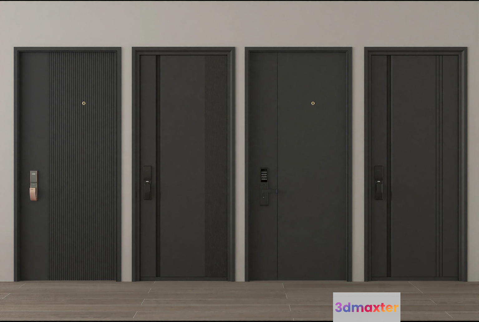 Black Door With Vertical Lines 3D Model - 22131 - VRAY Render