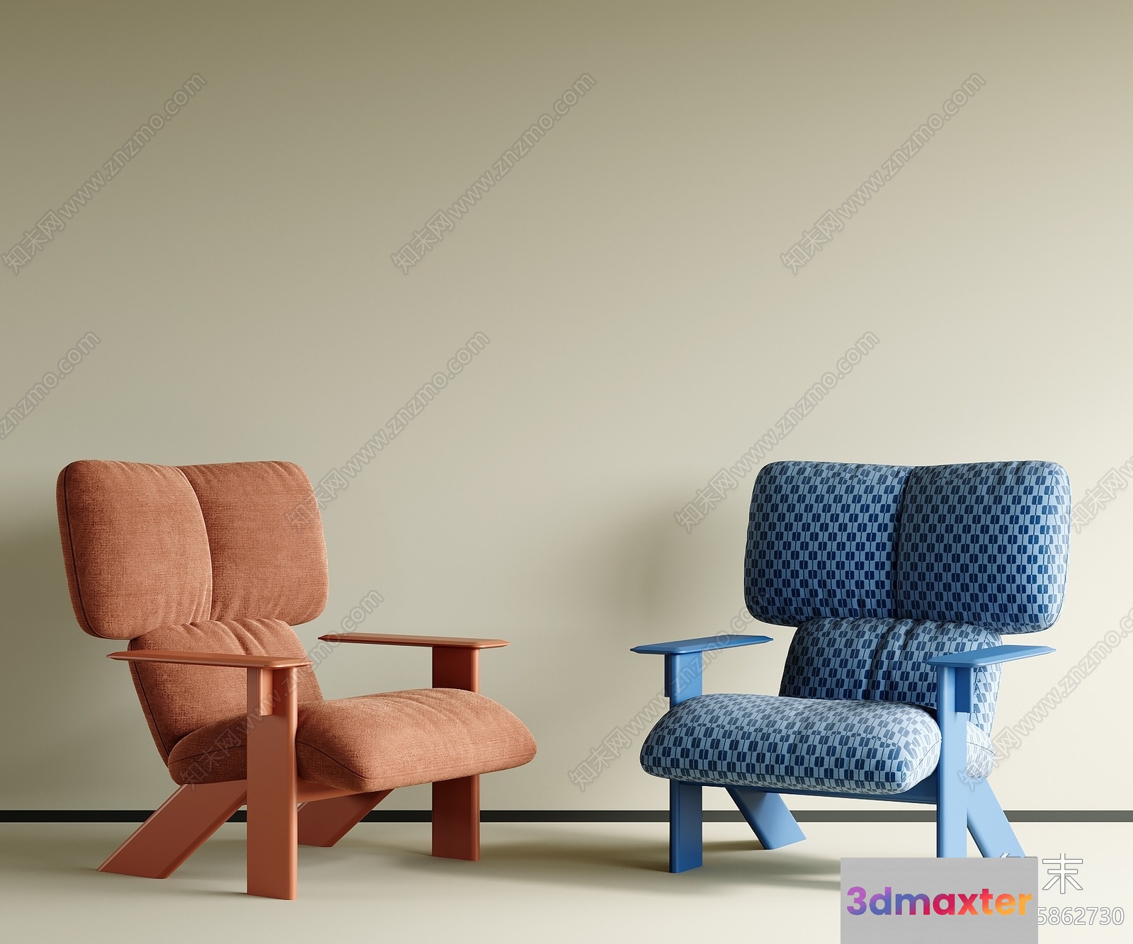 Blue And Orange Chairs 3D Model - 13134 - VRAY Render