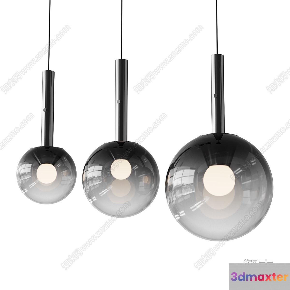 Three Hanging Glass Light Fixtures 3D Model - 23652 - CORONA Render