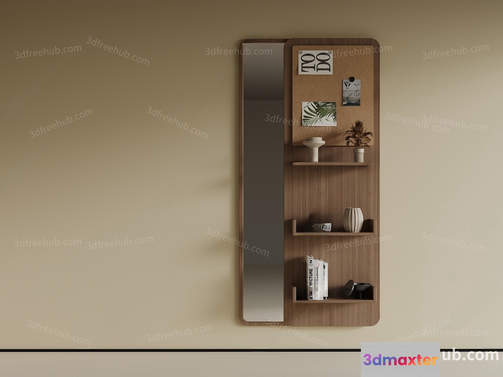 The Main Subject Is A Wall-Mounted Shelf And It Is Made Of Wood 3D Model - 19266 - VRAY Render