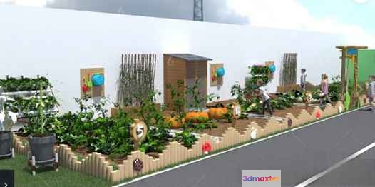 A 3D Rendering Of A Garden With A Road 3D Model - 16125 - VRAY Render