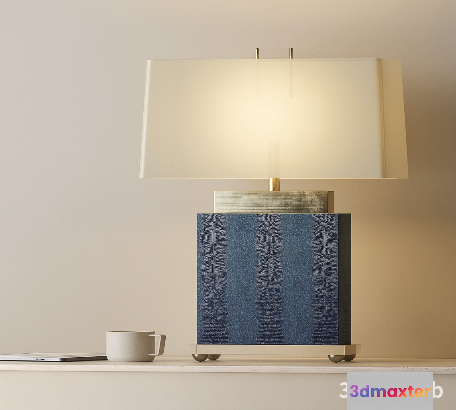 A Table Lamp With A White Shade And A Blue Base 3D Model - 22692 - VRAY Render