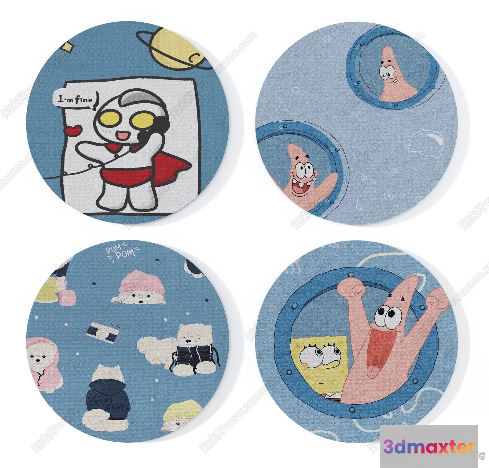 The Image Features A Collection Of Four Cartoon Characters Each With Distinct Designs And 3D Model - 9199 - VRAY Render