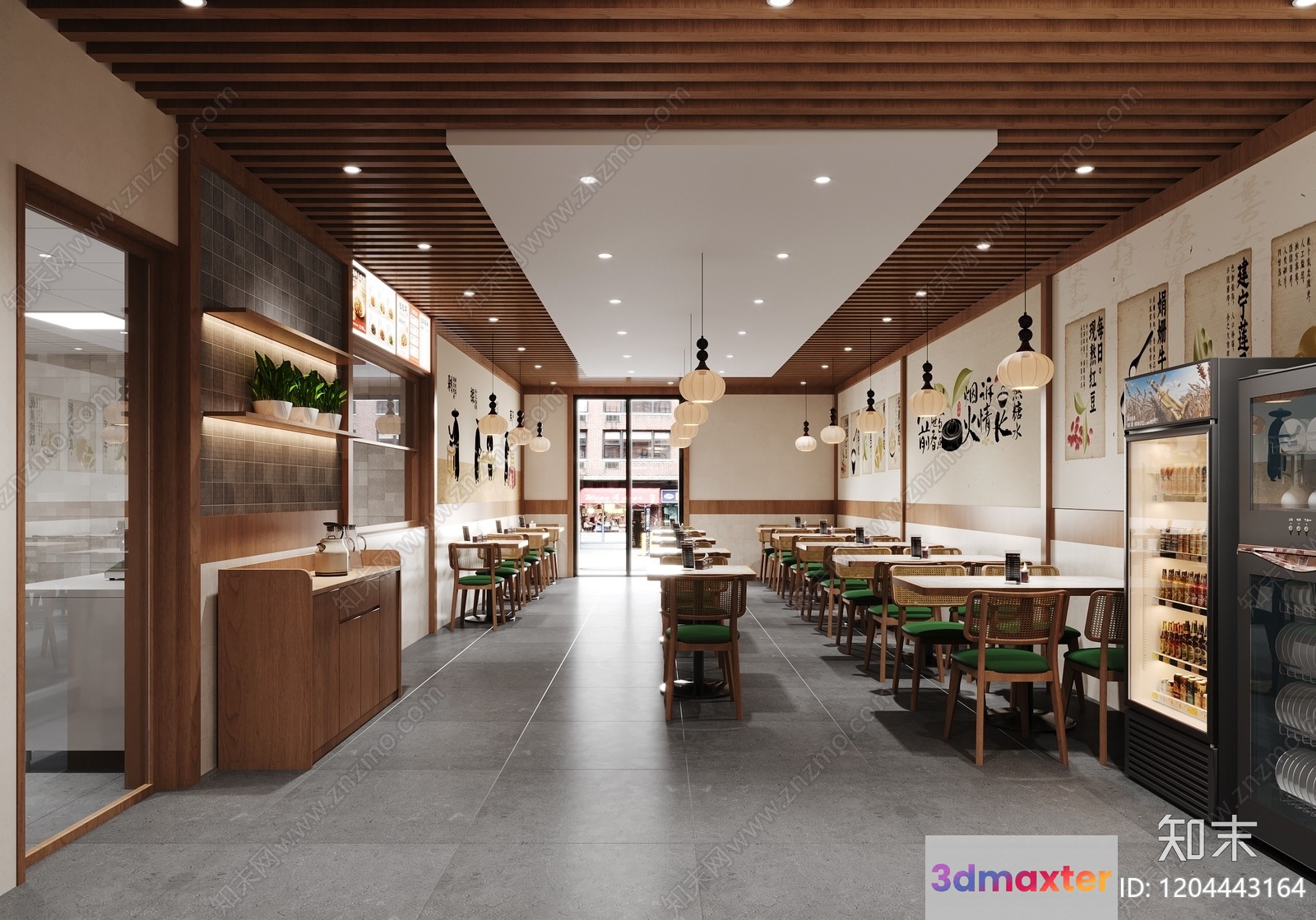 A Modern Restaurant With Wooden Tables And Chairs 3D Model - 10211 - CORONA Render