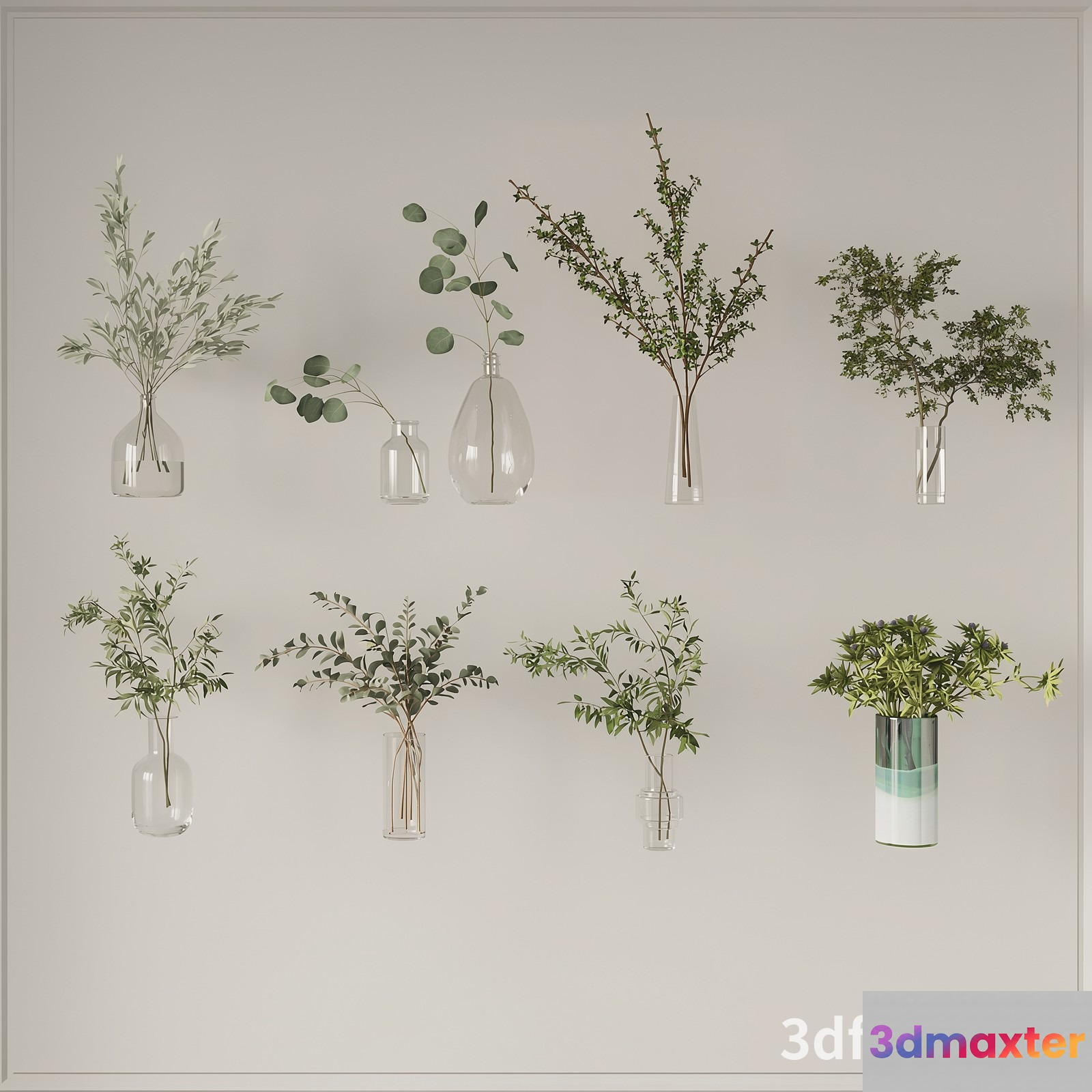 A Collection Of Vases With Greenery 3D Model - 19906 - VRAY Render