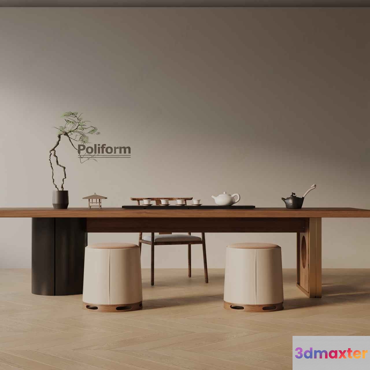 Modern Japanese-Inspired Dining Room 3D Model - 7085 - VRAY Render