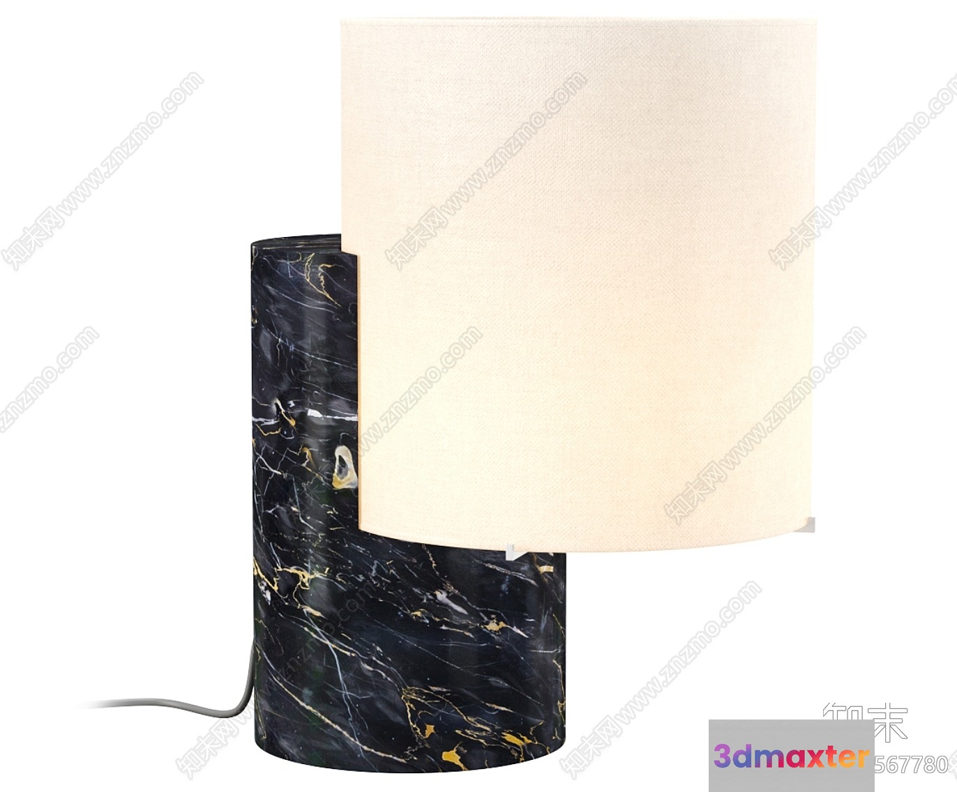 A Table Lamp With A Marble Base And A White Shade 3D Model - 7850 - VRAY Render