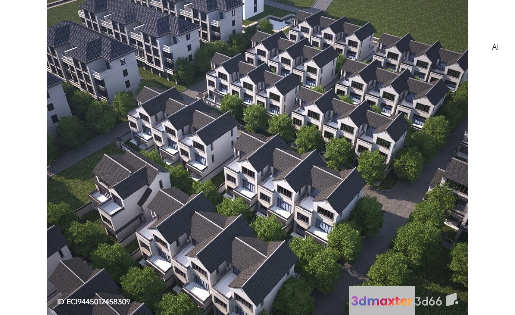 Aerial View Of A Neighborhood 3D Model - 4283 - VRAY Render