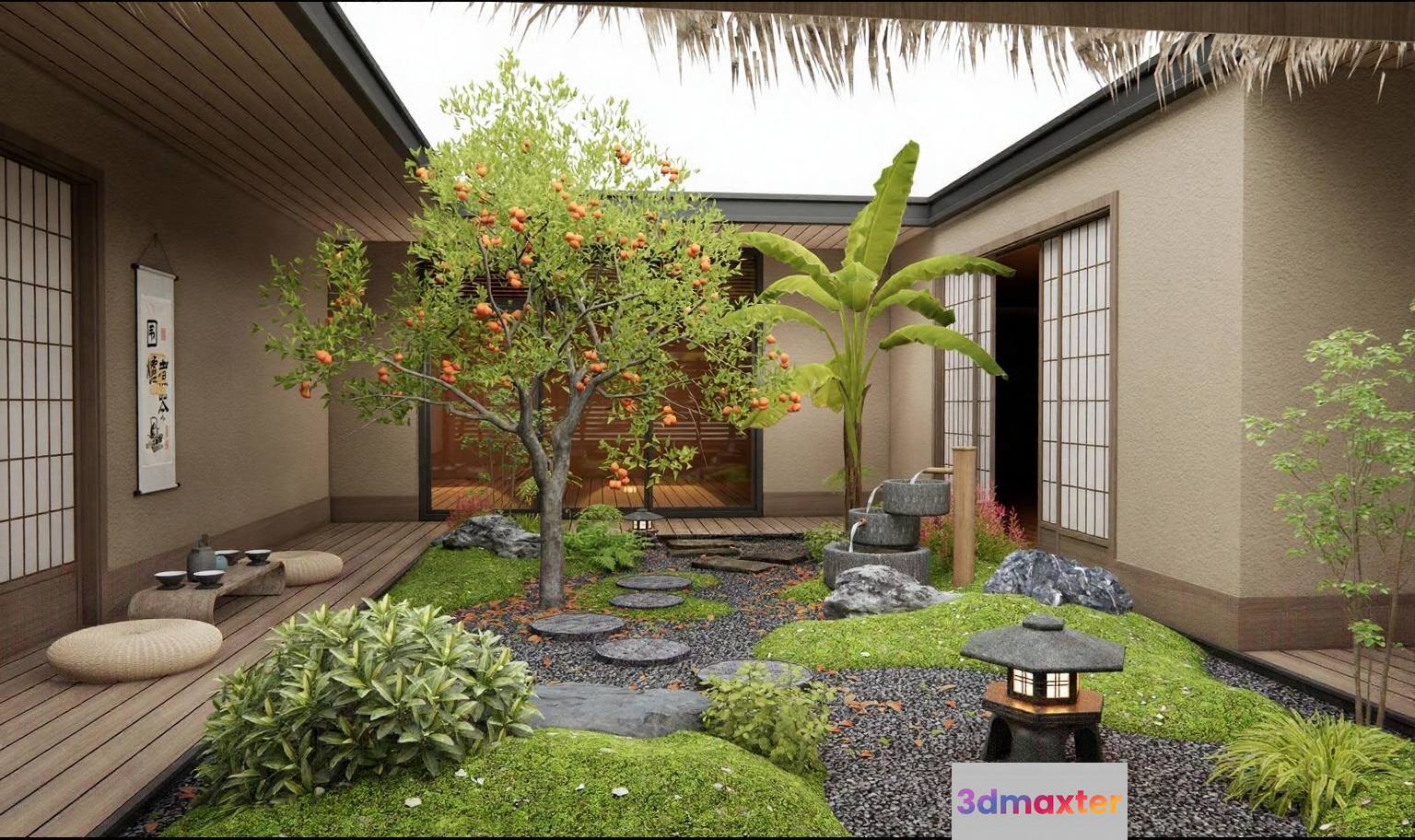 Japanese Courtyard Garden 3D Model - 16885 - VRAY Render
