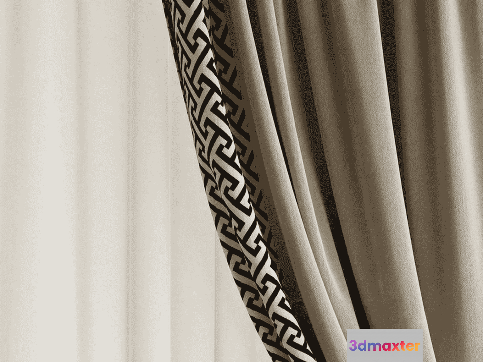 A Curtain With A Greek Key Pattern 3D Model - 13598 - VRAY Render