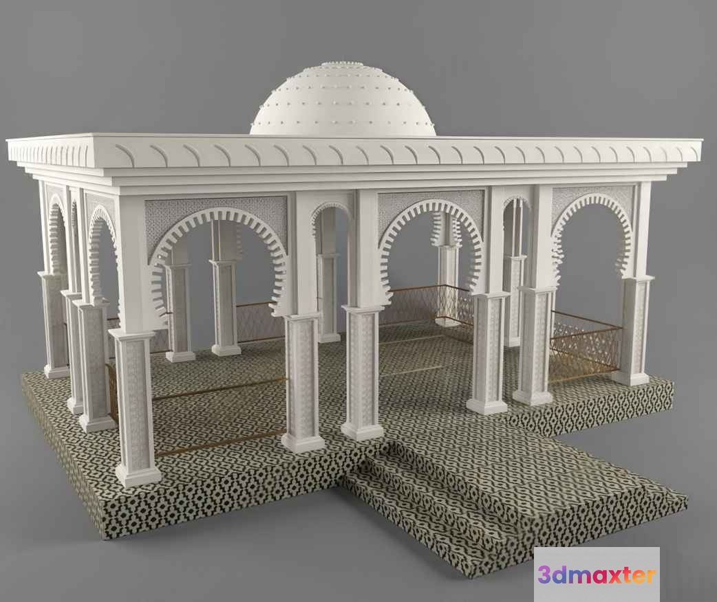 A White Building With Arches And Columns 3D Model - 7528 - VRAY Render