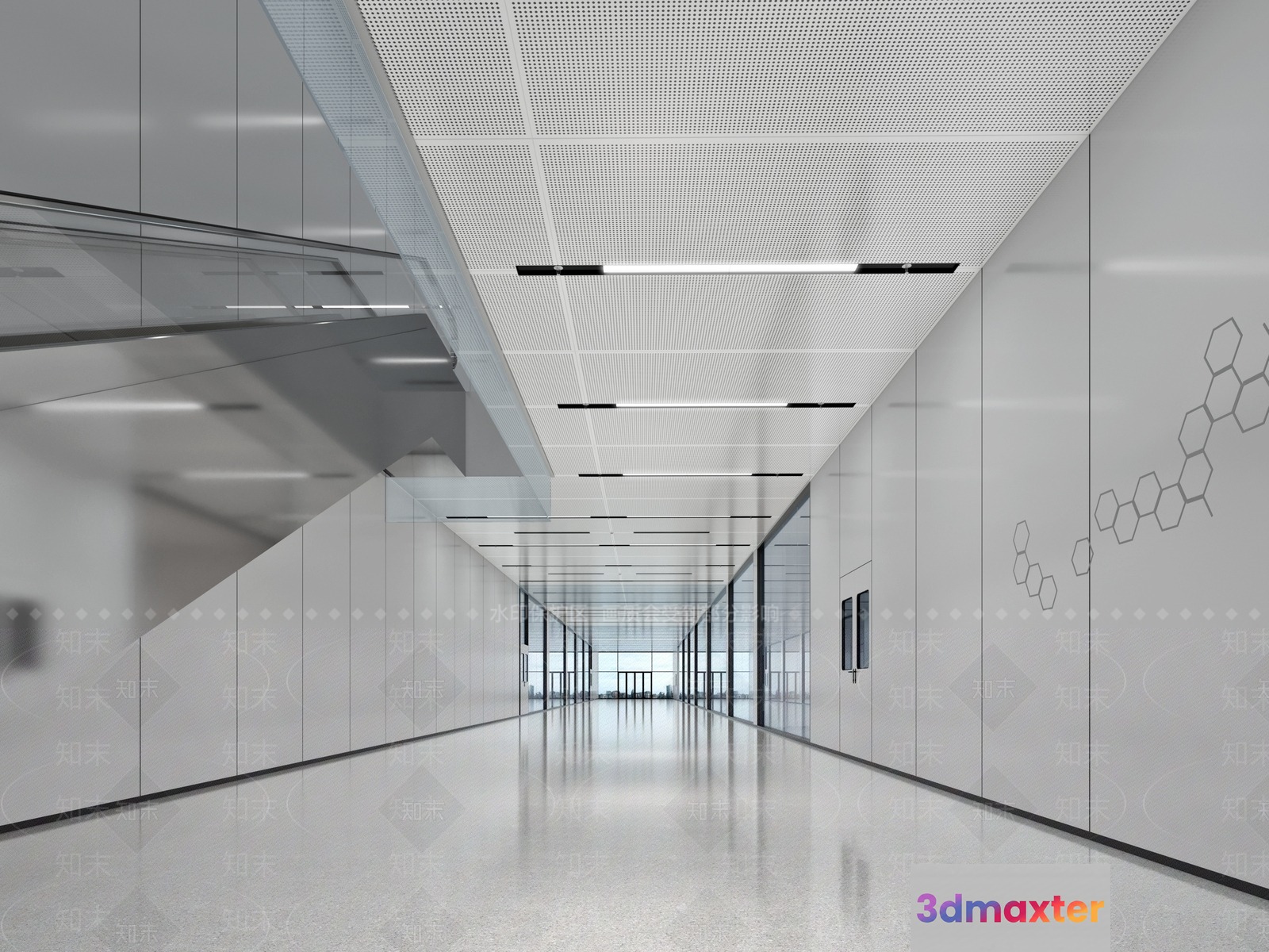 Modern White Hallway 3D Model - 7322 - VRAY Render