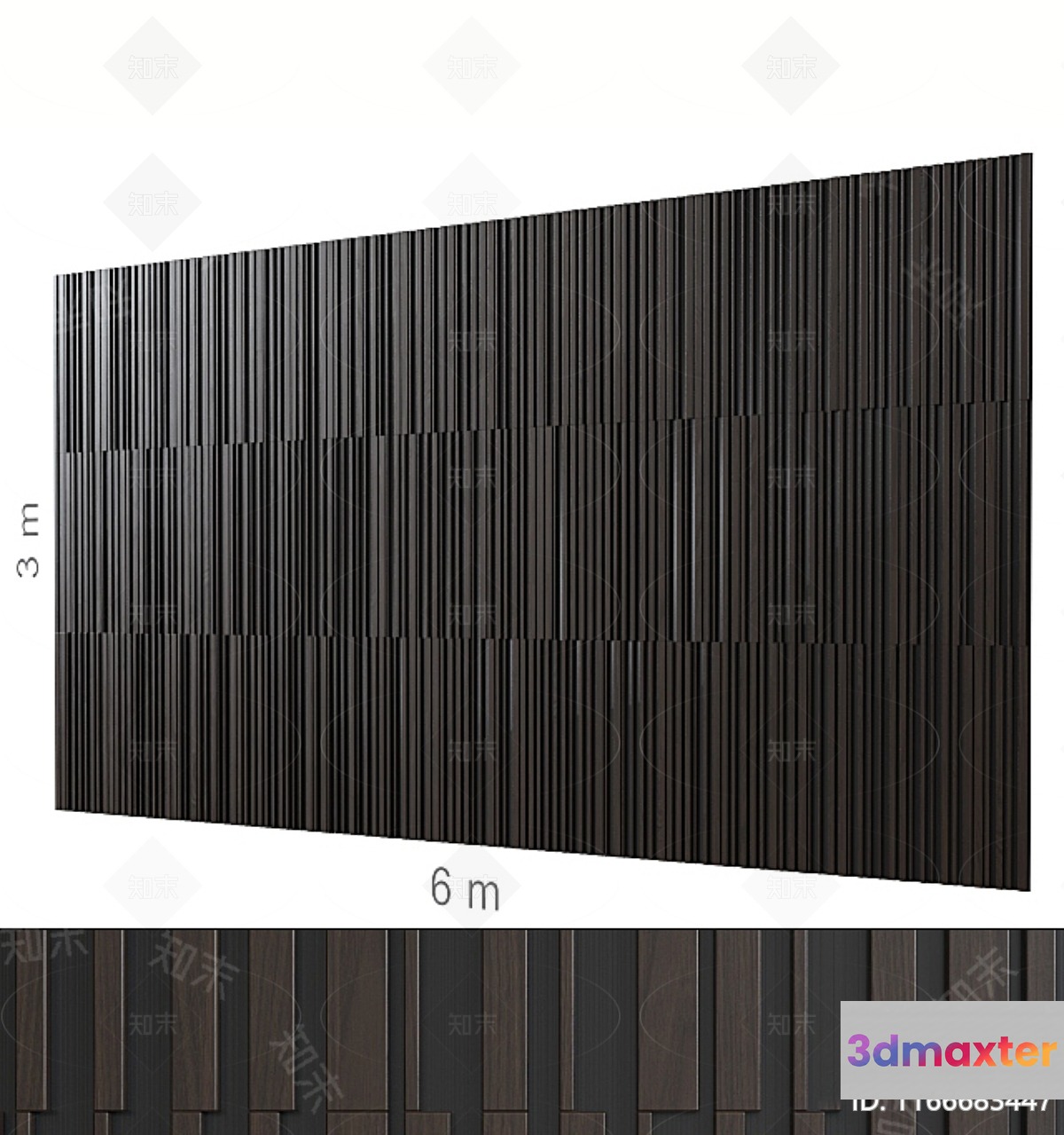 A Dark Brown Wall With Vertical Slats 3D Model - 23712 - VRAY Render