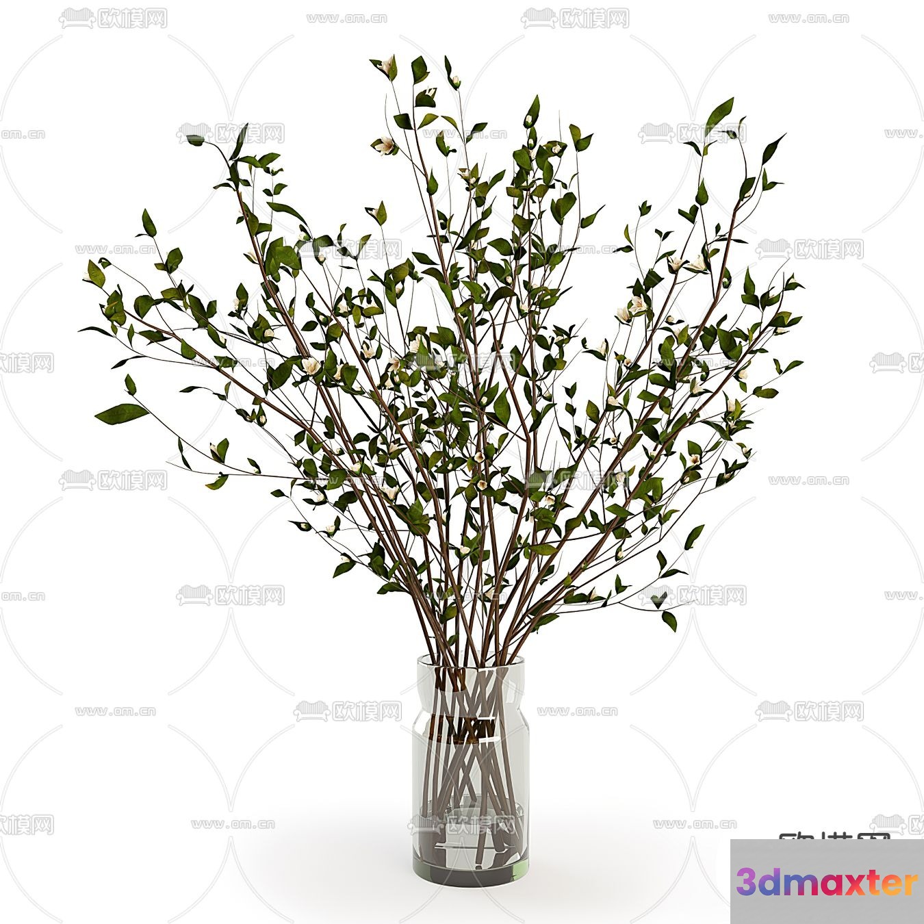 A Vase With Green Stems And Leaves 3D Model - 9445 - VRAY Render