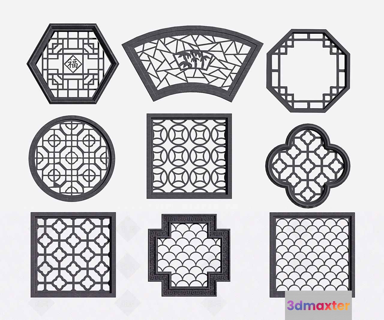 Traditional Chinese Window Screens 3D Model - 7015 - VRAY Render