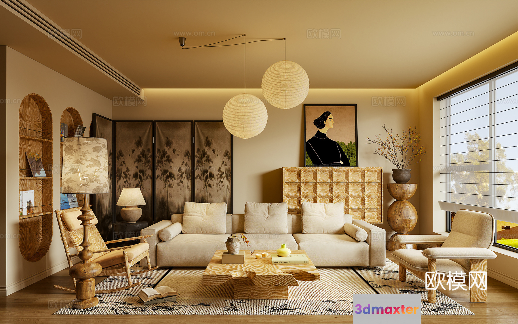 Modern Japanese Living Room 3D Model - 5729 - VRAY Render