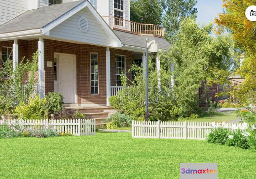 A House With A White Picket Fence 3D Model - 15589 - VRAY Render