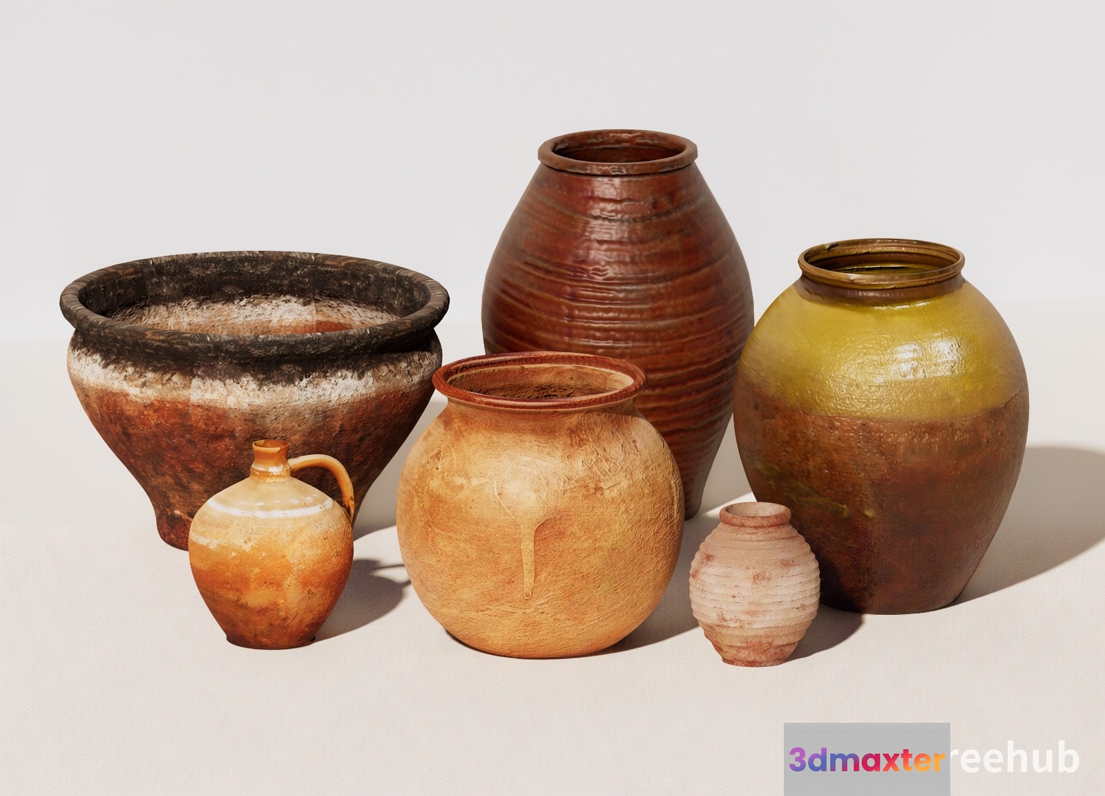 A Set Of Ancient-Looking Clay Pots 3D Model - 19940 - VRAY Render