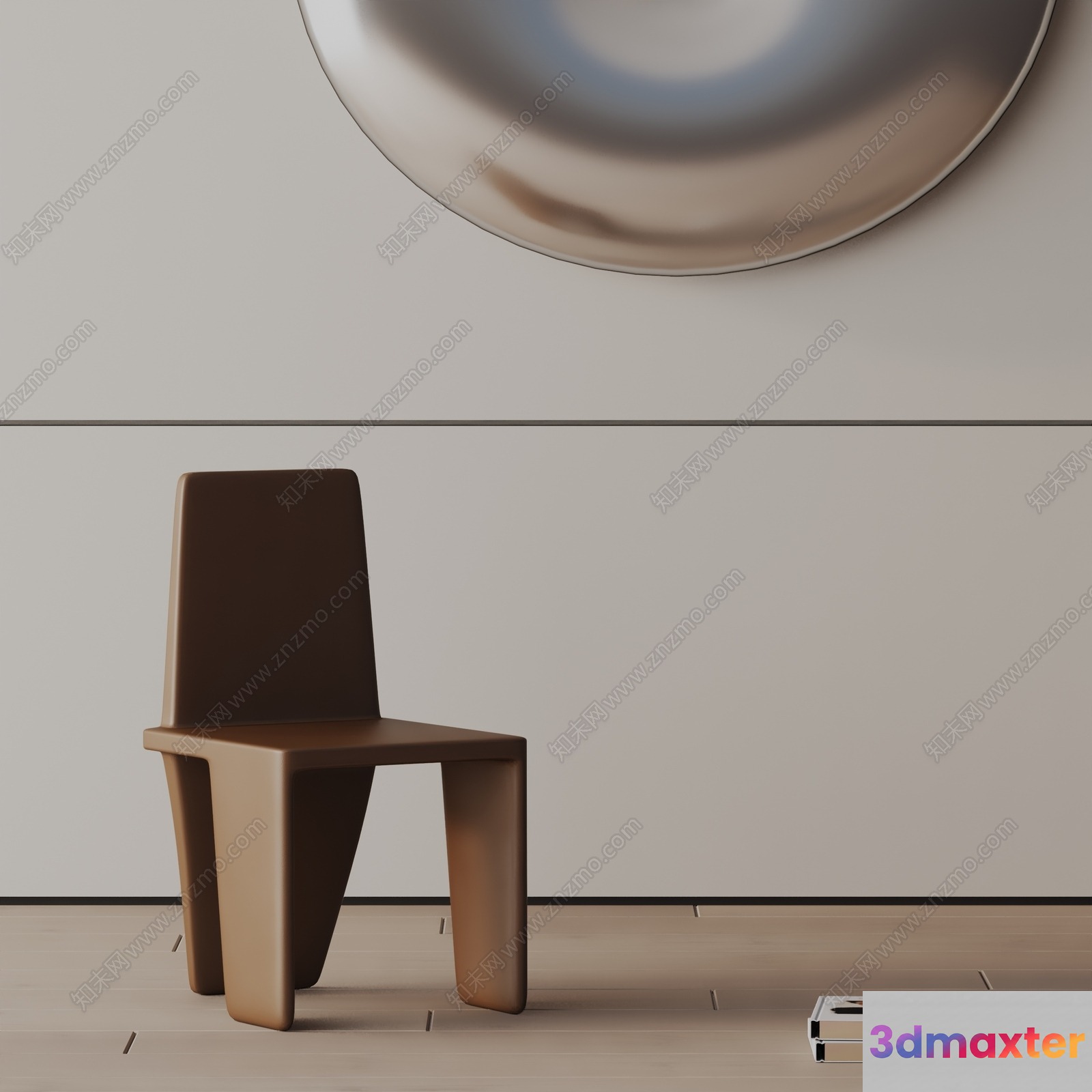 A Modern Minimalist Room With A Brown Chair 3D Model - 8161 - VRAY Render