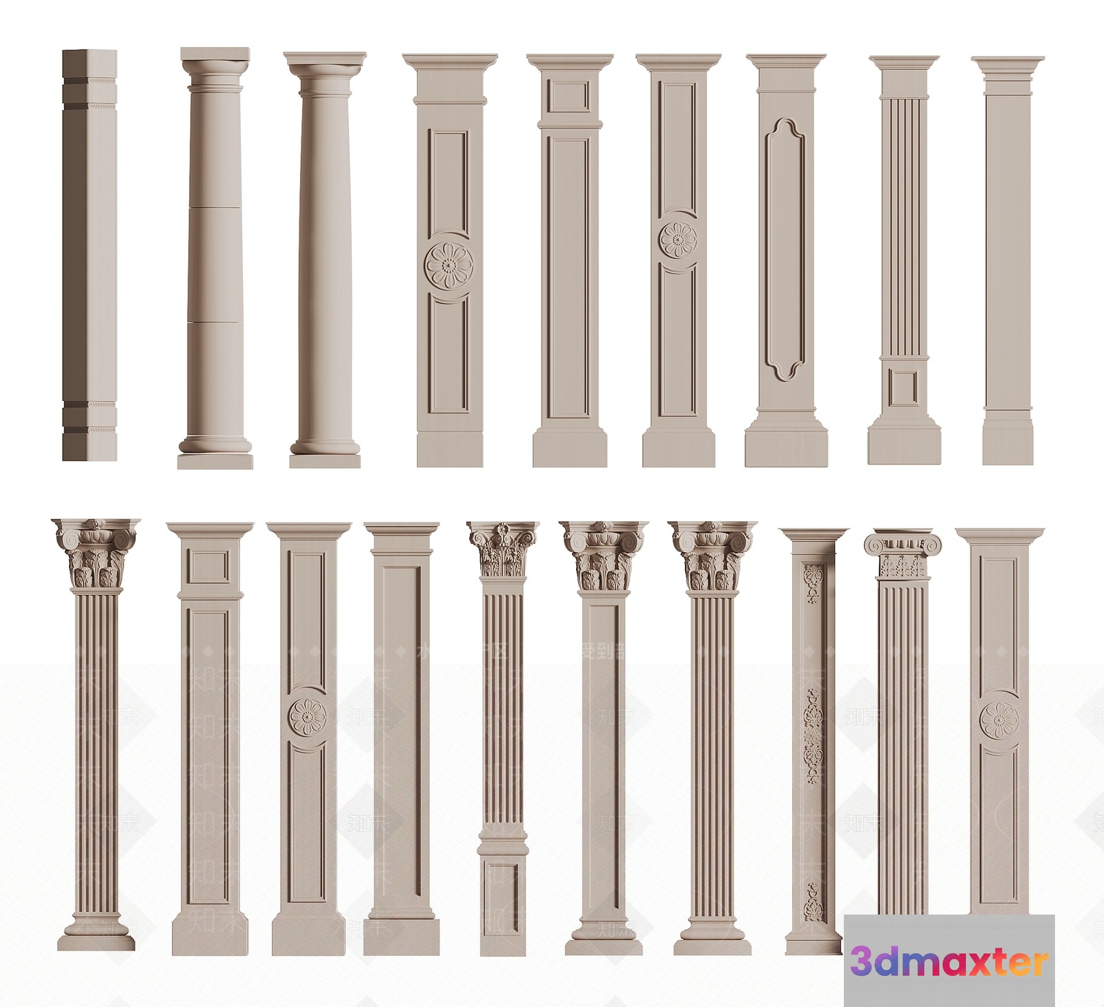 Multiple Pillars 3D Model - 13683 - VRAY Render