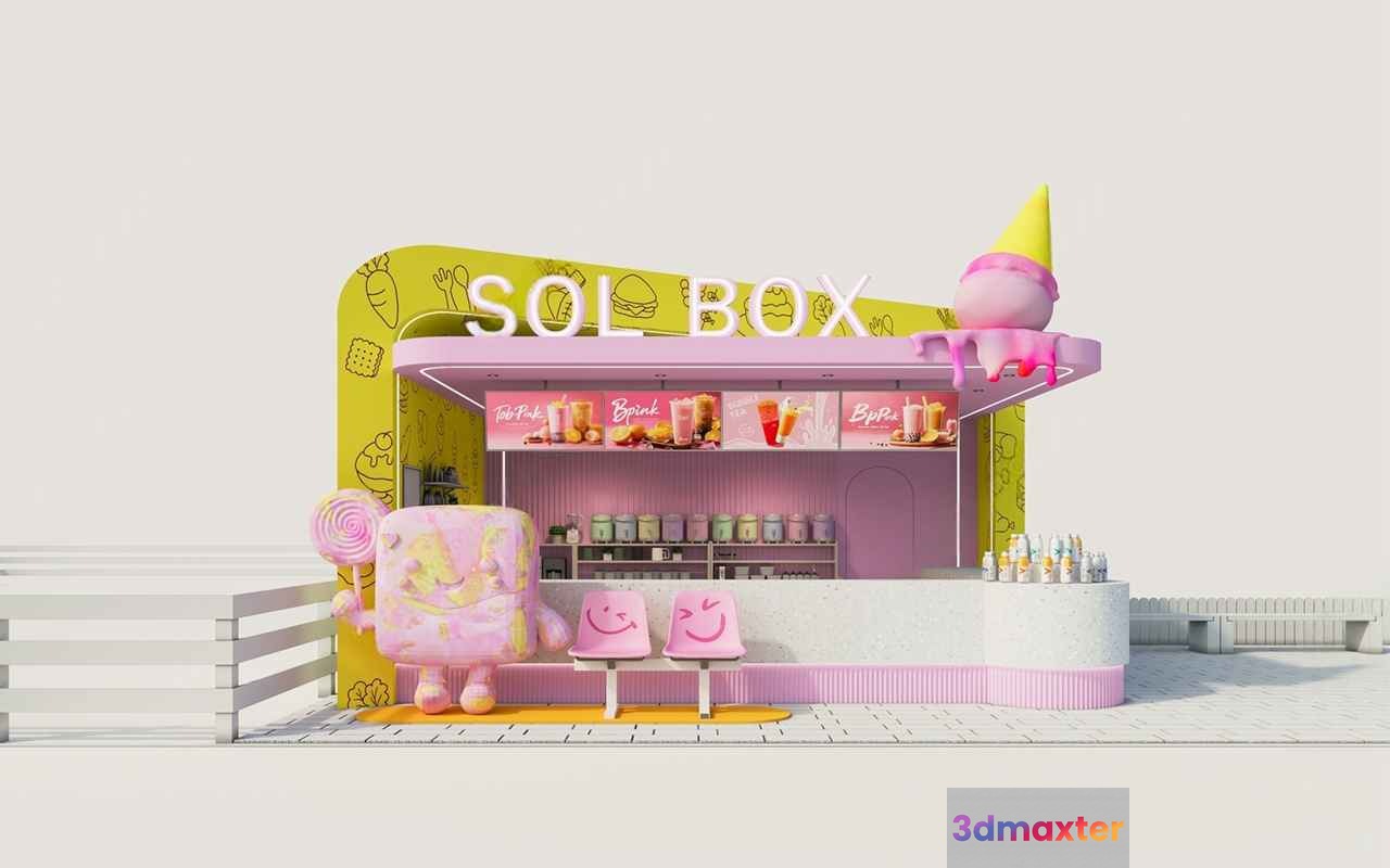 A Pink And White Ice Cream Stand 3D Model - 17505 - CORONA Render