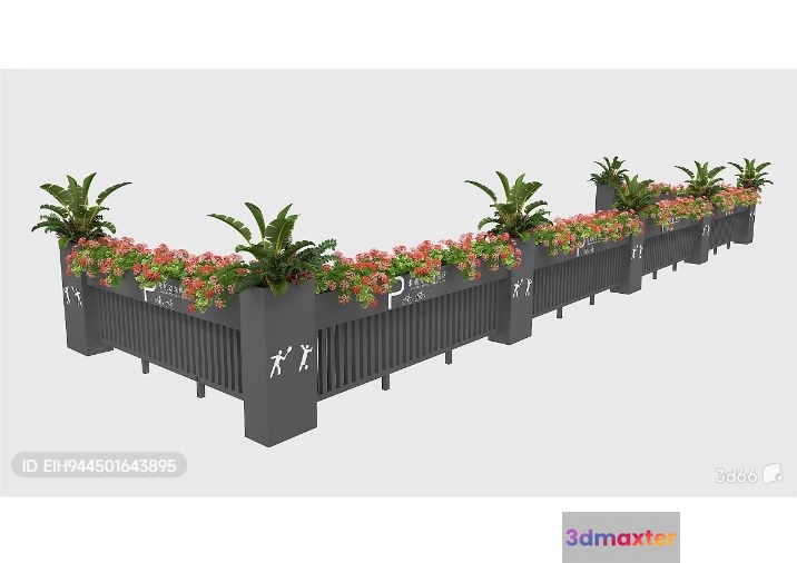 Black Planter Boxes With Pink Flowers 3D Model - 12634 - VRAY Render