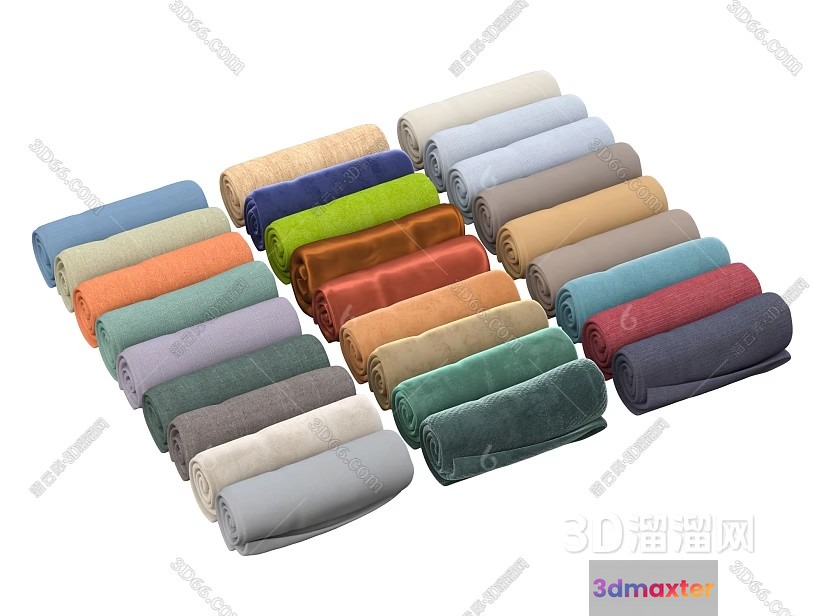 Rolled-Up Fabric In Various Colors 3D Model - 10993 - VRAY Render