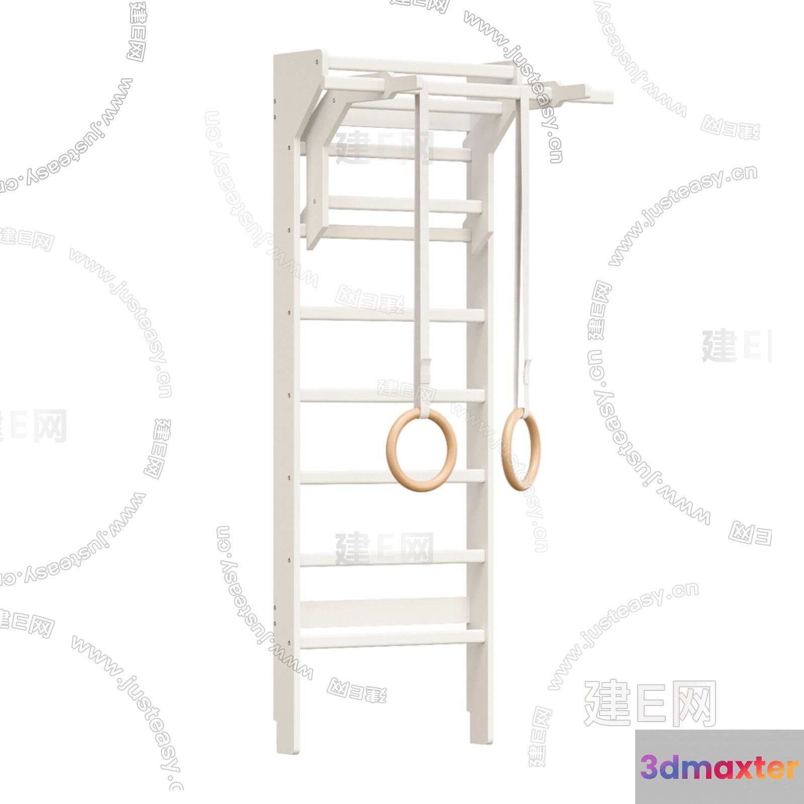 A White Exercise Ladder With Two Rings 3D Model - 21442 - VRAY Render