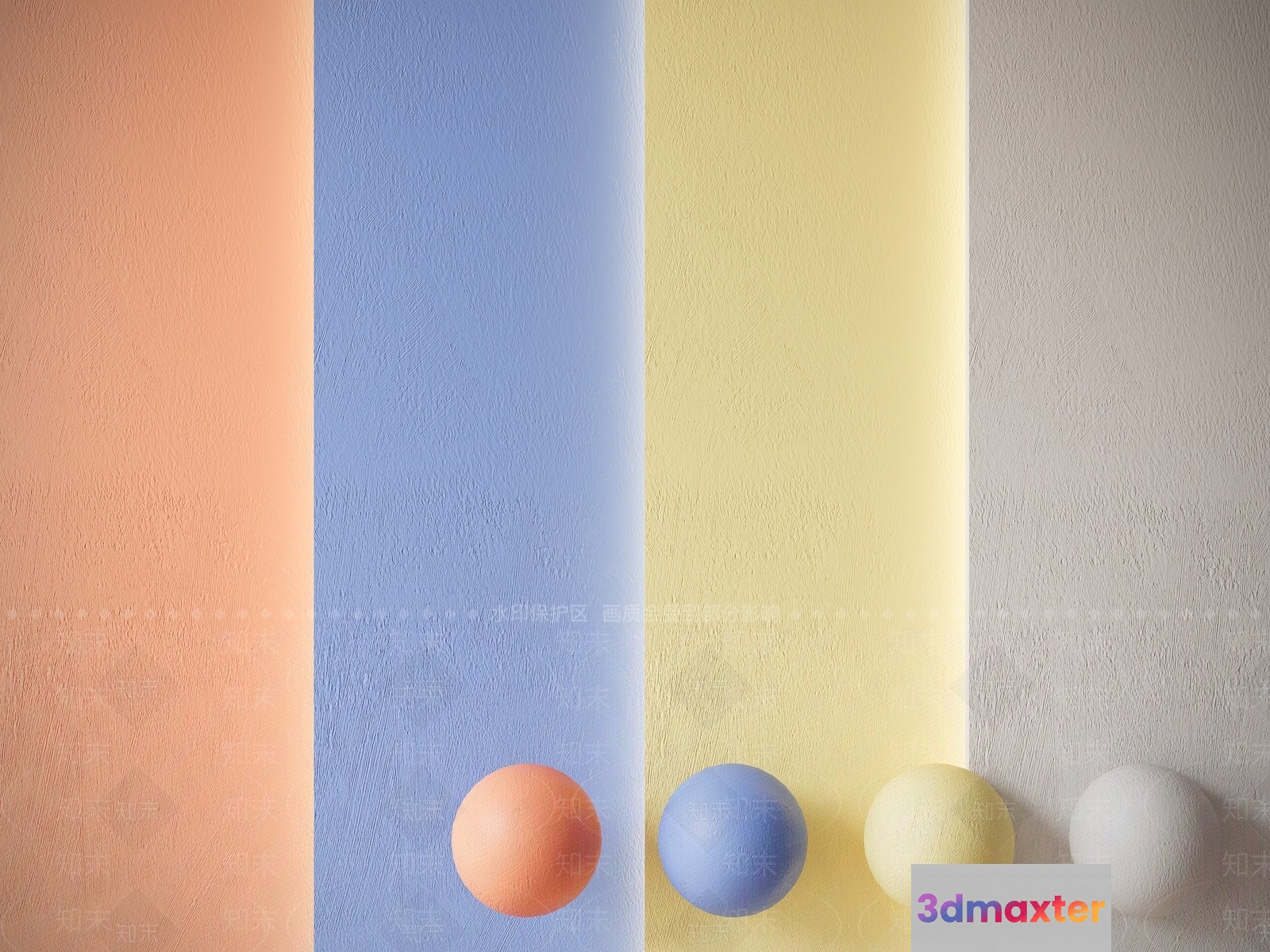 Pastel-Colored Wall With Balls 3D Model - 17431 - VRAY Render