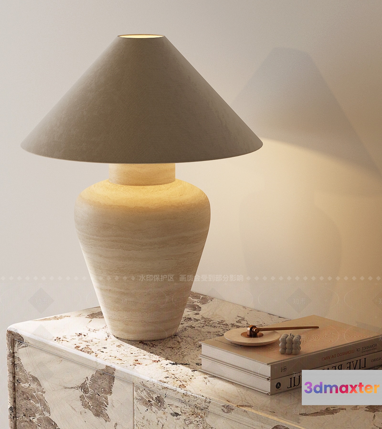 A Table Lamp With A Gray Shade 3D Model - 809 - VRAY Render