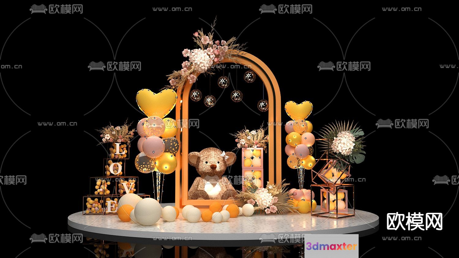 A Decorative Archway With Balloons And A Teddy Bear 3D Model - 1281 - VRAY Render