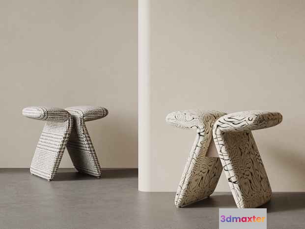 Two White Stools 3D Model - 374 - VRAY Render