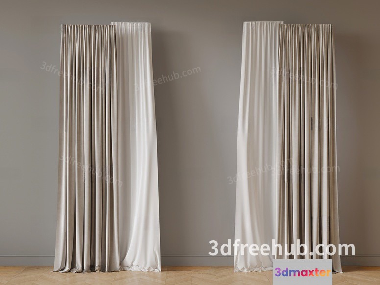 A Pair Of White Curtains 3D Model - 20870 - VRAY Render