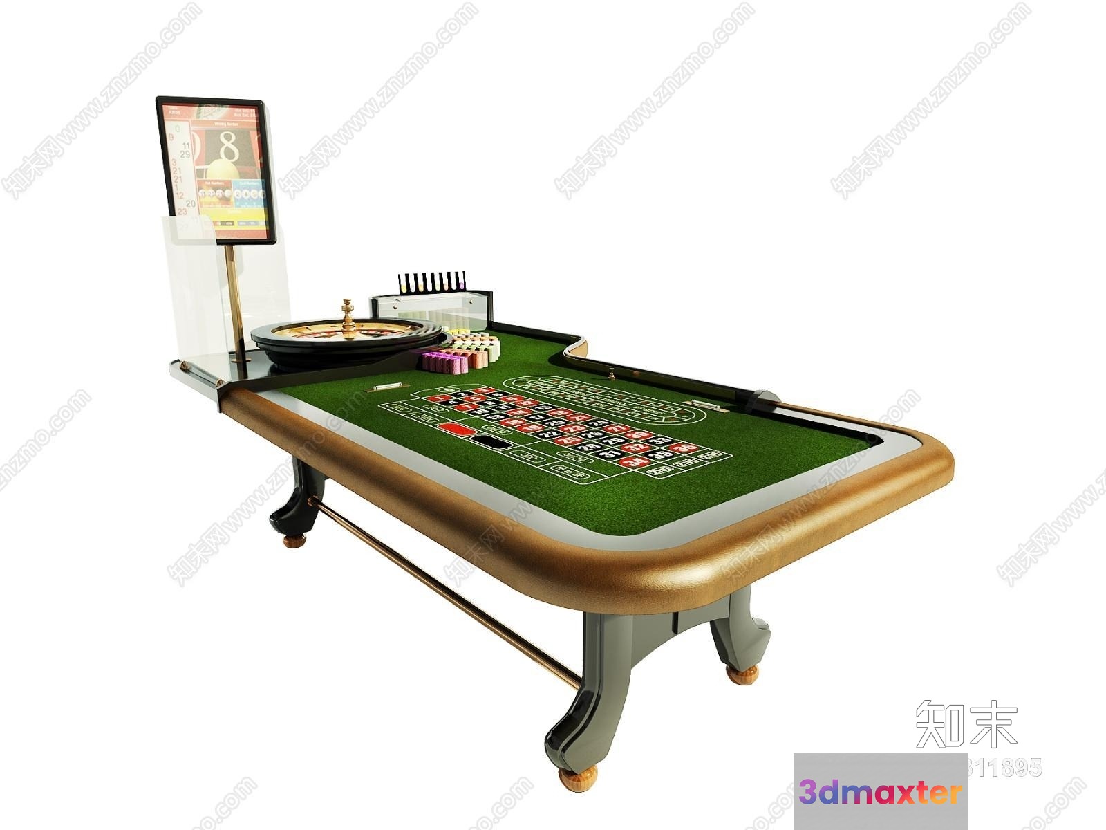 A Green And Gold Casino Table 3D Model - 1111 - VRAY Render