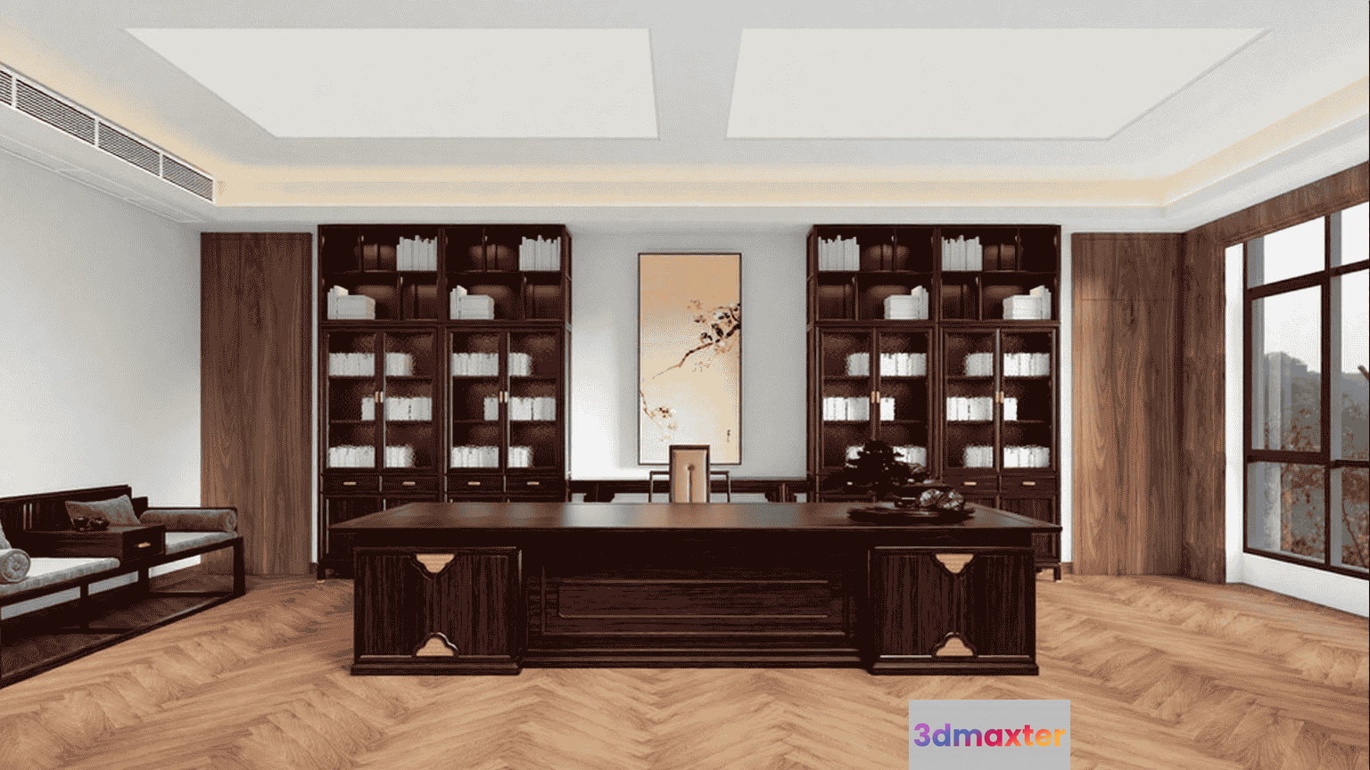 Large Wooden Desk 3D Model - 10303 - VRAY Render