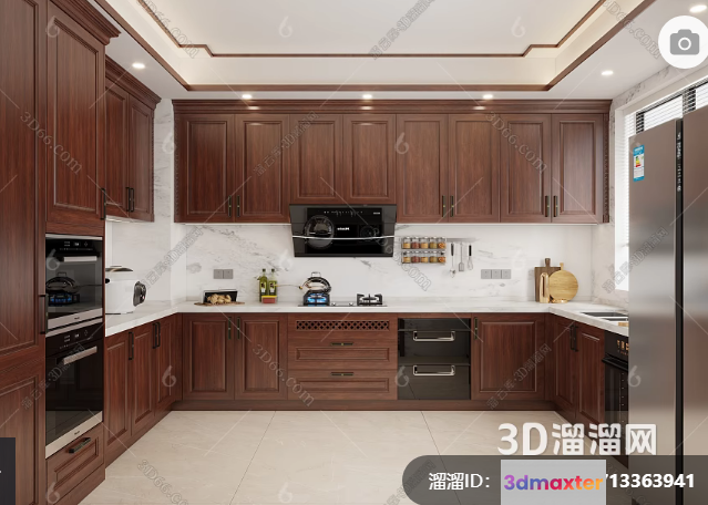 Kitchen With Brown Cabinets 3D Model - 19106 - VRAY Render