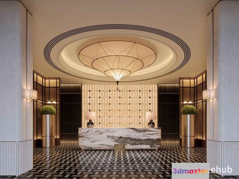 Modern Art Deco Reception Area 3D Model - 20234 - VRAY Render